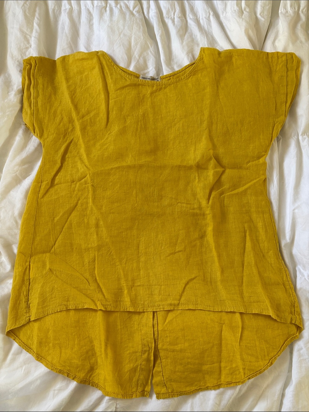 Relaxed Linen Tunic Top in Mustard Yellow